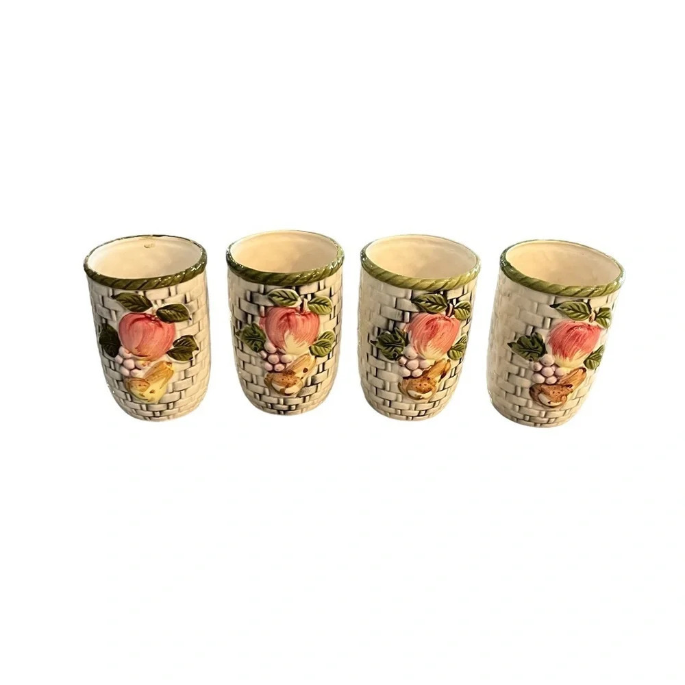 Vintage 1960s Chadwick Japan Basketweave Ceramic Fruit Juice Cups FOUR